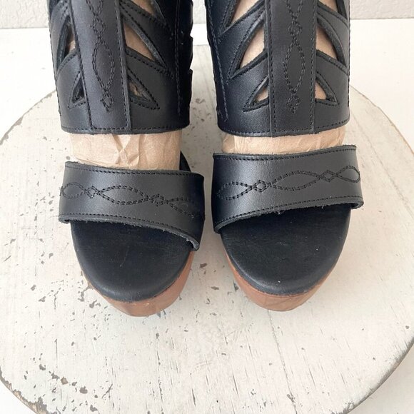 NEW Lane Boots BECCA Womens Black Wedges 5.5 Western Sandals Cowgirl Leather - Picture 6 of 11